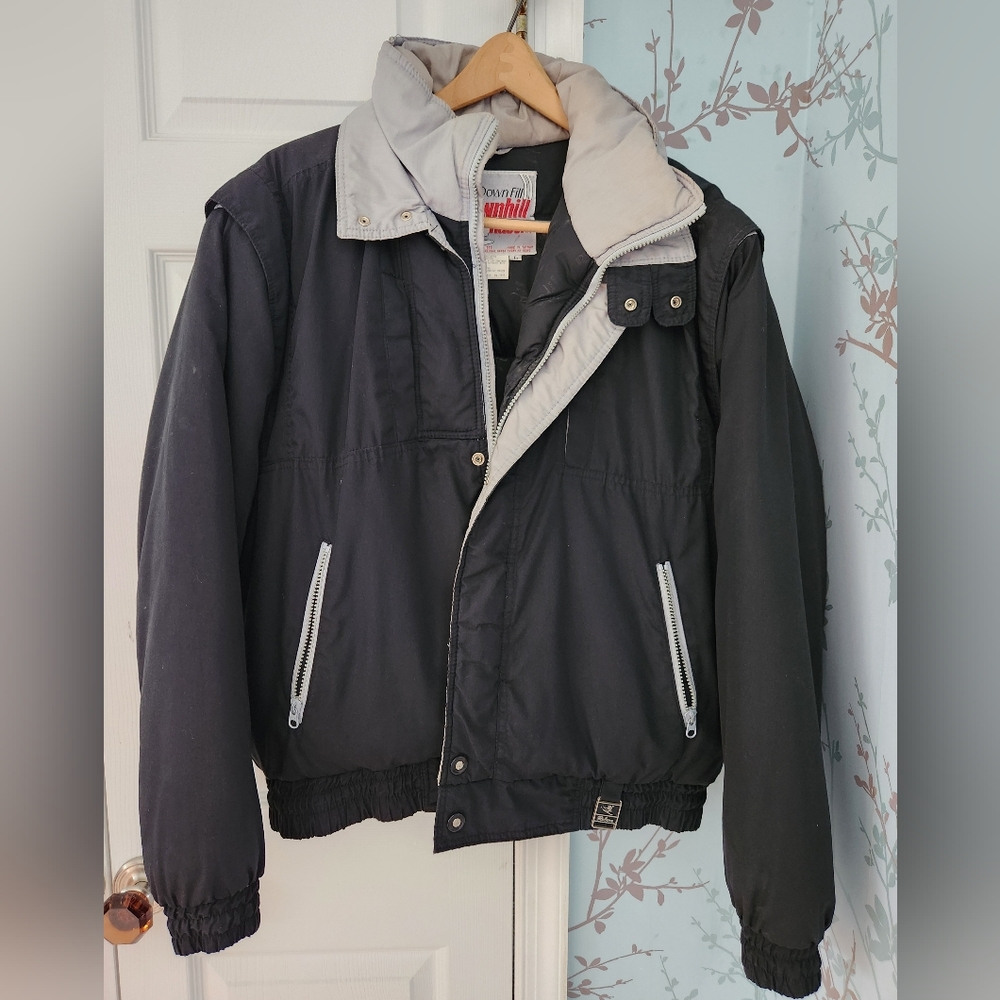 Vintage 80s Downhill Racer Ski Jacket Mens L Black and Grey